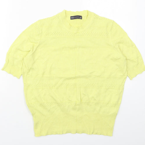 Marks and Spencer Womens Yellow Collared  Viscose Pullover Jumper Size 14