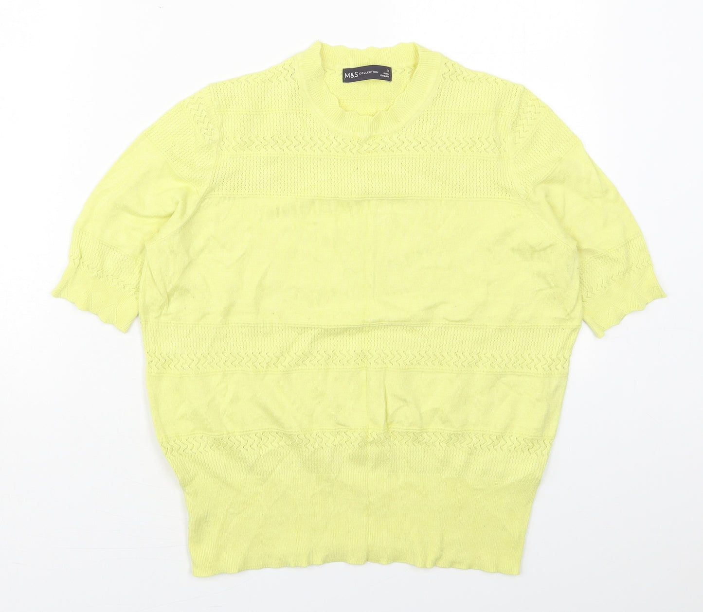 Marks and Spencer Womens Yellow Collared  Viscose Pullover Jumper Size 14