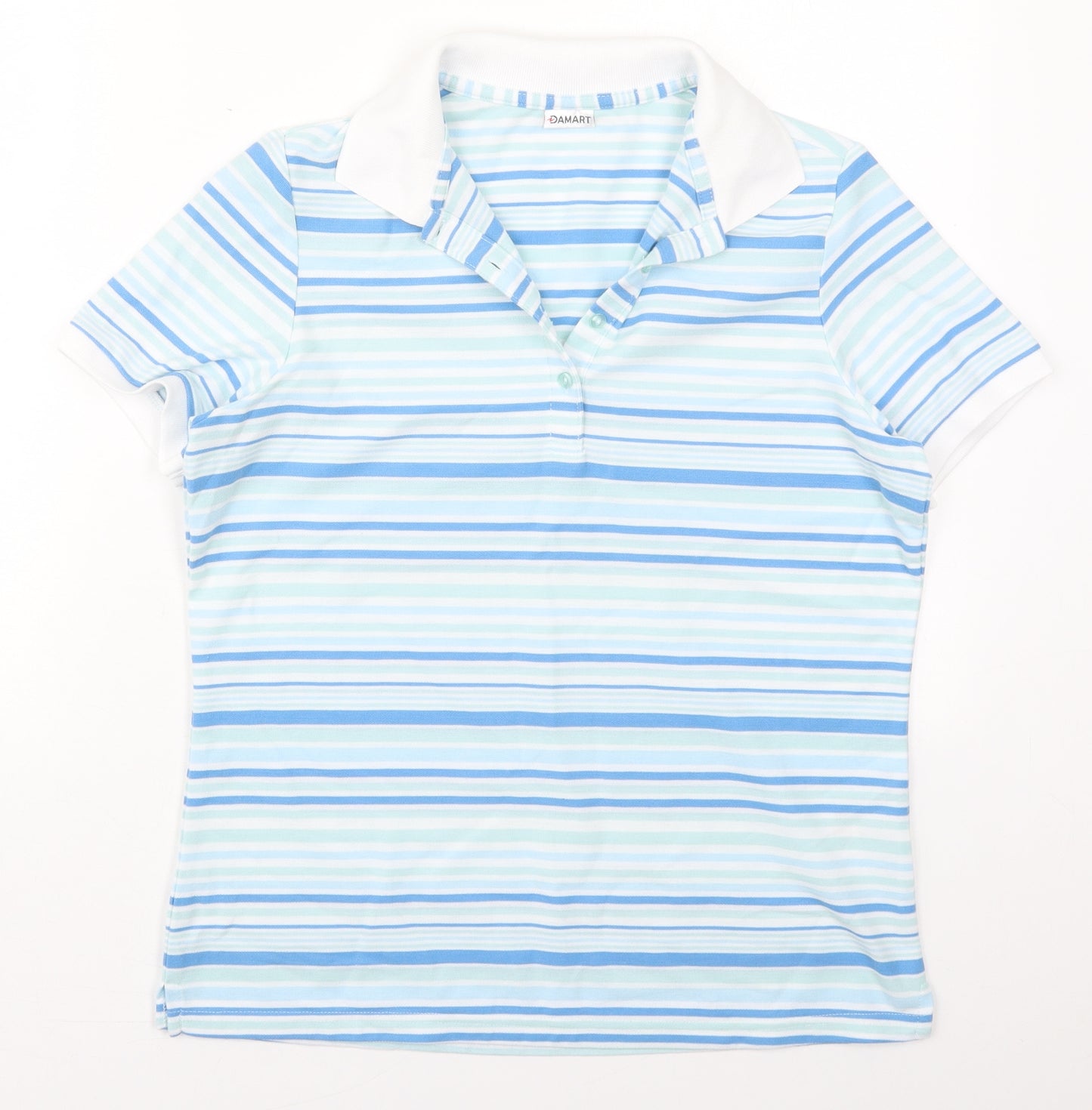 Damart Womens Blue Striped Polyester Basic Polo Size 10 Collared