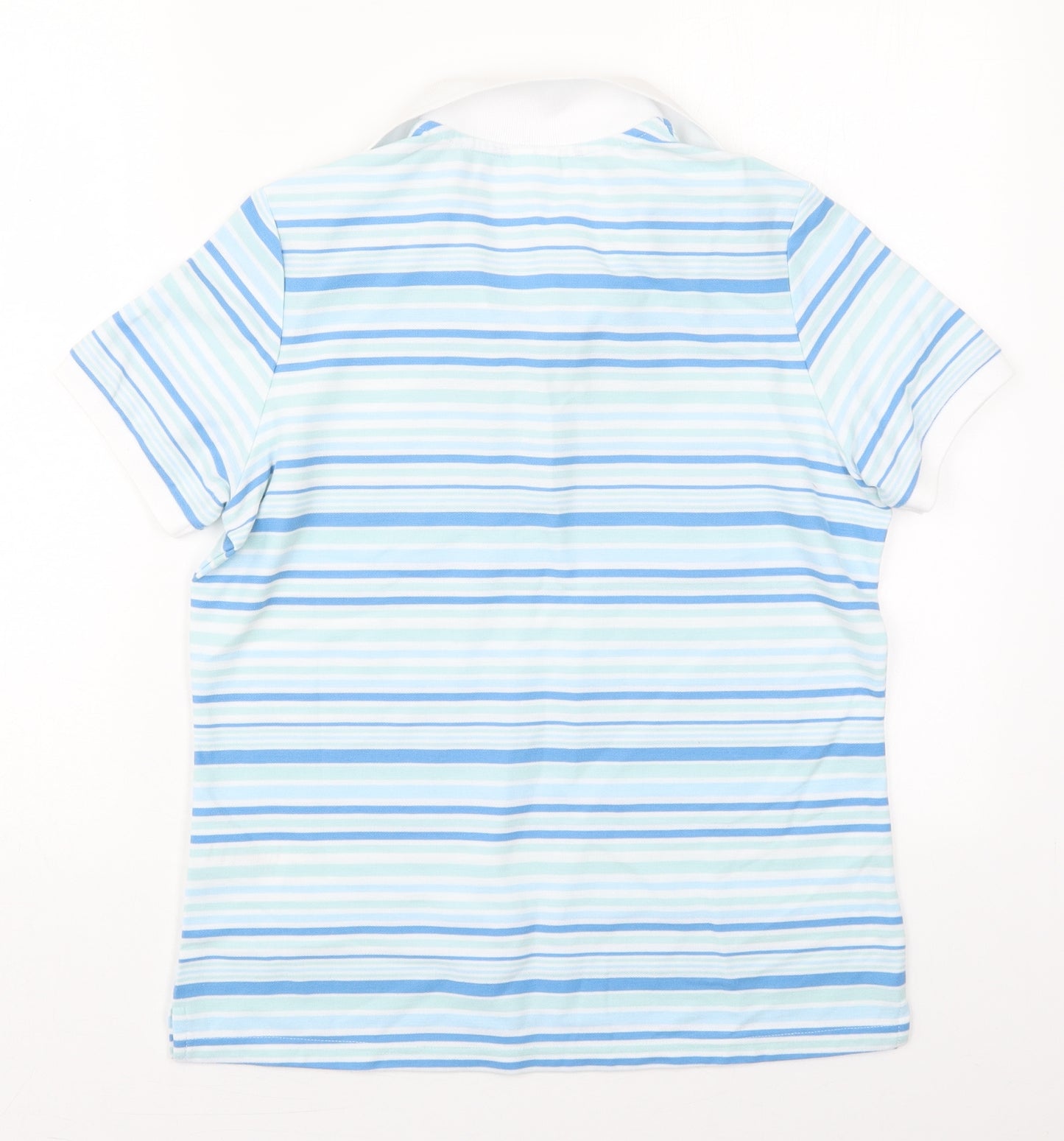 Damart Womens Blue Striped Polyester Basic Polo Size 10 Collared
