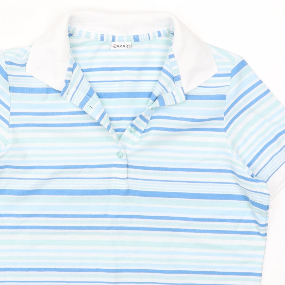 Damart Womens Blue Striped Polyester Basic Polo Size 10 Collared