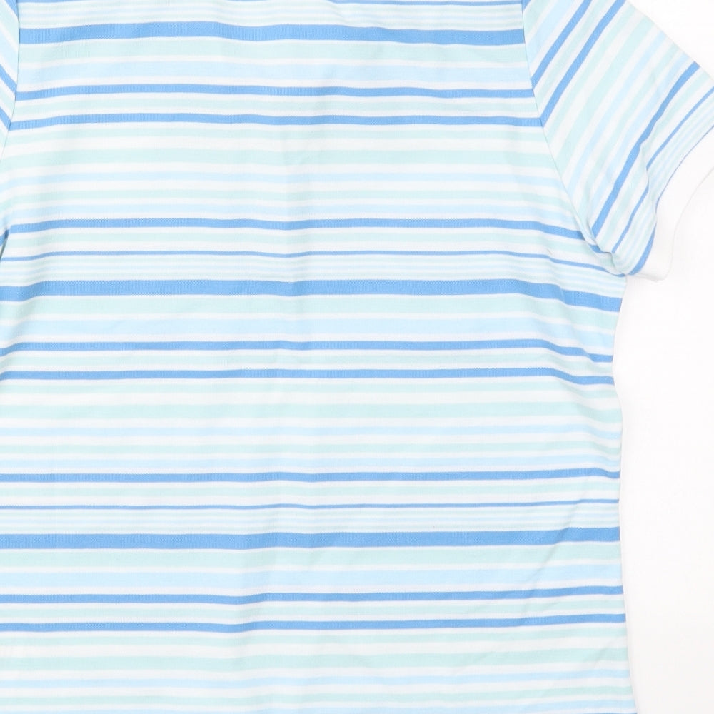 Damart Womens Blue Striped Polyester Basic Polo Size 10 Collared