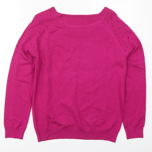 Soon Womens Pink Round Neck  Viscose Pullover Jumper Size 12