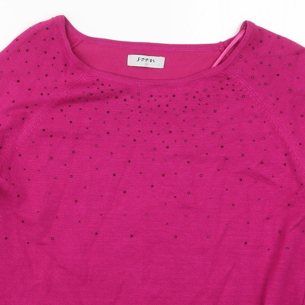 Soon Womens Pink Round Neck  Viscose Pullover Jumper Size 12