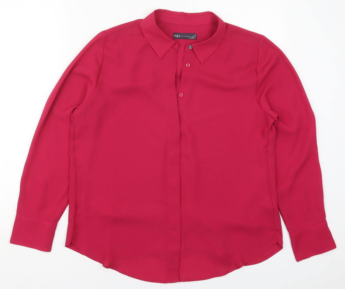 Marks and Spencer Womens Pink  Polyester Basic Button-Up Size 12 Collared