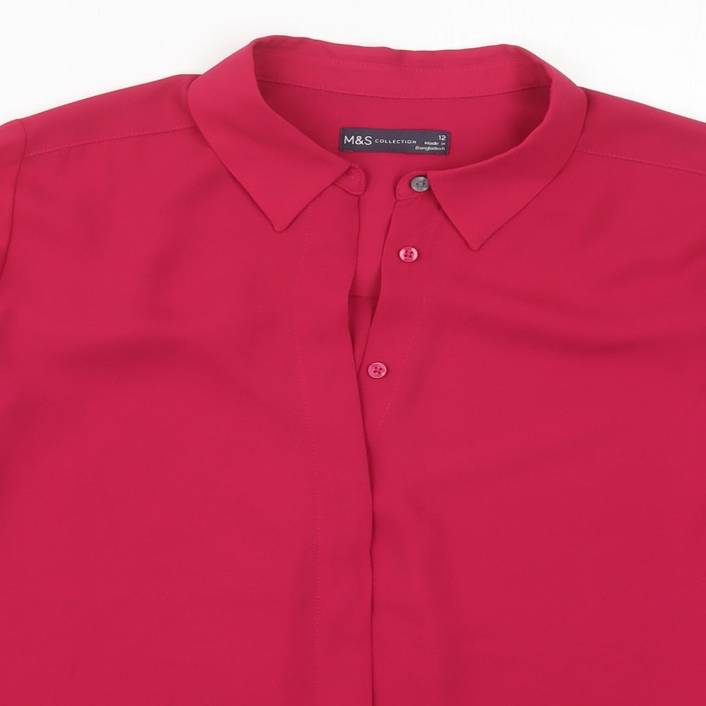 Marks and Spencer Womens Pink  Polyester Basic Button-Up Size 12 Collared