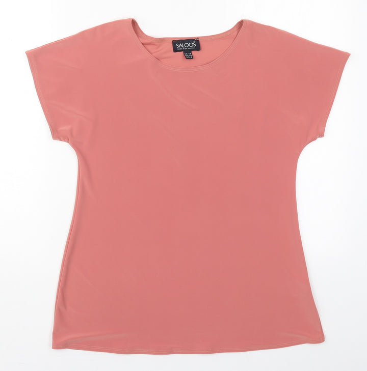 Saloos Womens Pink  Polyester Basic T-Shirt Size 12 Crew Neck
