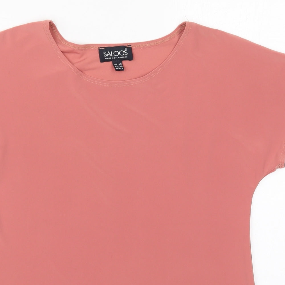 Saloos Womens Pink  Polyester Basic T-Shirt Size 12 Crew Neck