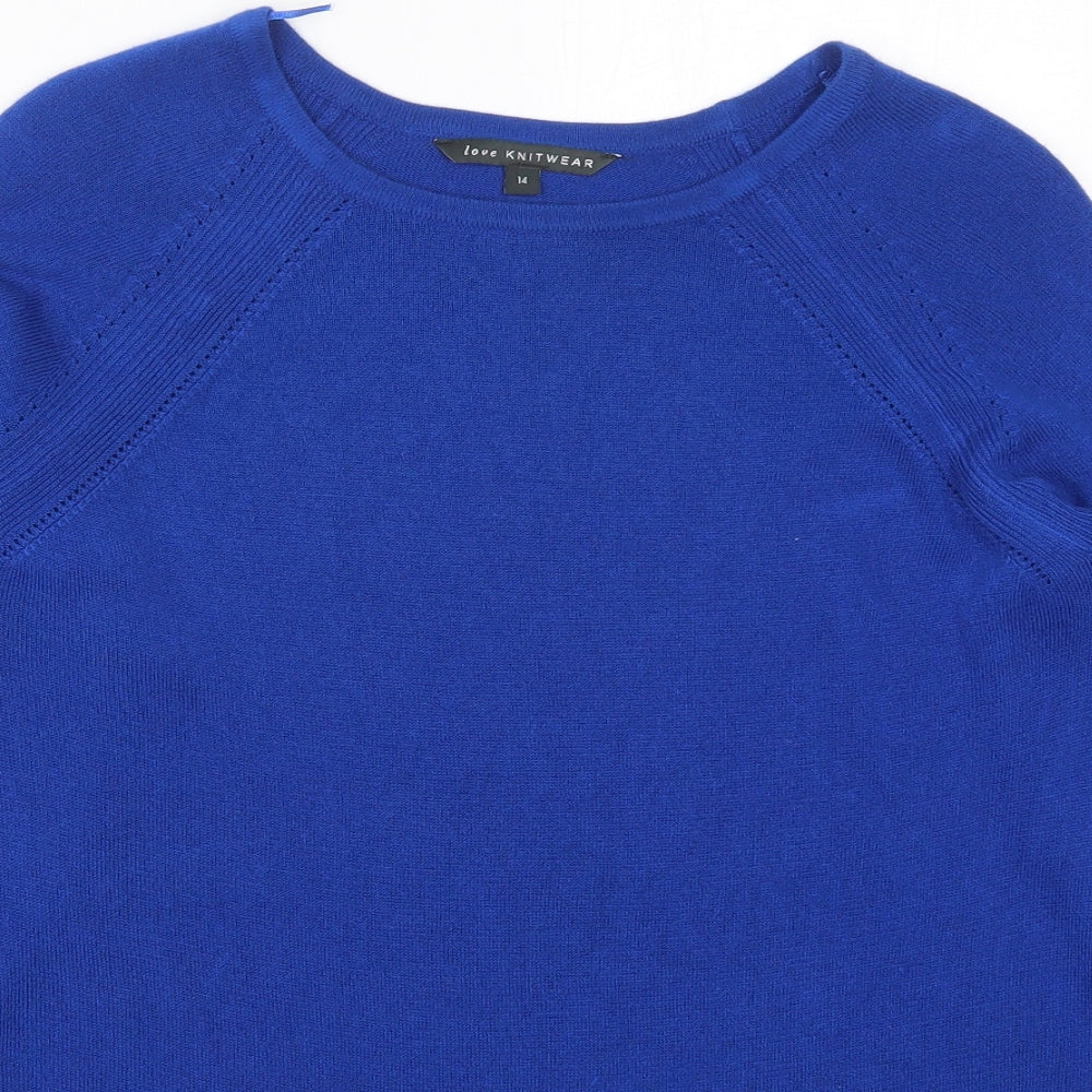 Bonmarché Womens Blue Round Neck  Acrylic Pullover Jumper Size 14