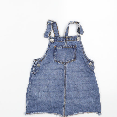 Denim & Co. Girls Blue  100% Cotton Pinafore/Dungaree Dress  Size 18-24 Months  Square Neck
