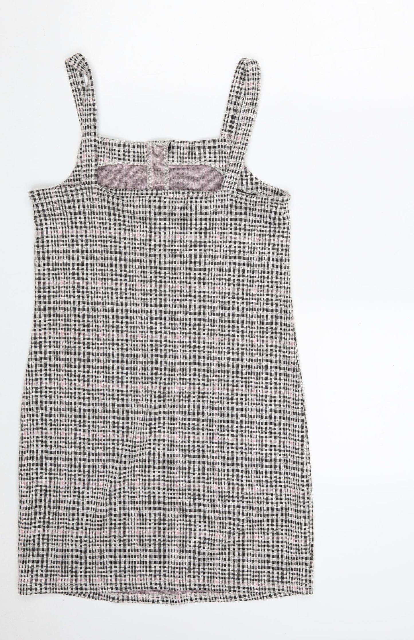 New Look Girls Grey Check Polyester Pinafore/Dungaree Dress  Size 14-15 Years  Off the Shoulder Zip