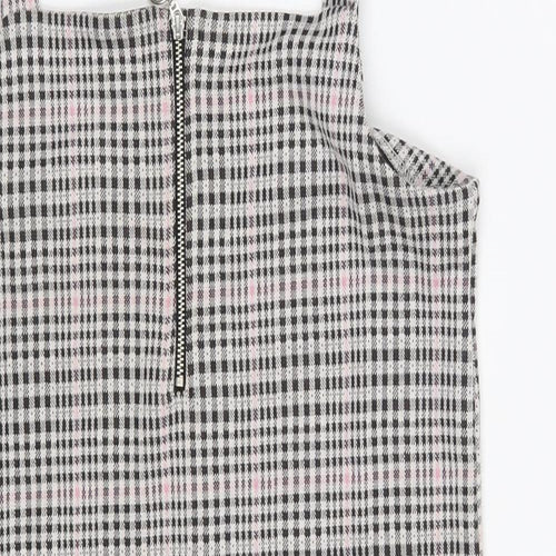 New Look Girls Grey Check Polyester Pinafore/Dungaree Dress  Size 14-15 Years  Off the Shoulder Zip
