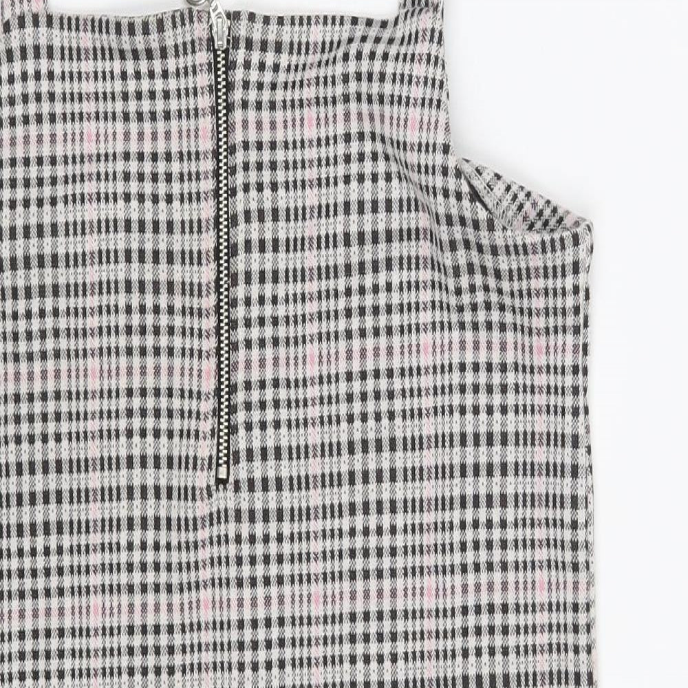 New Look Girls Grey Check Polyester Pinafore/Dungaree Dress  Size 14-15 Years  Off the Shoulder Zip