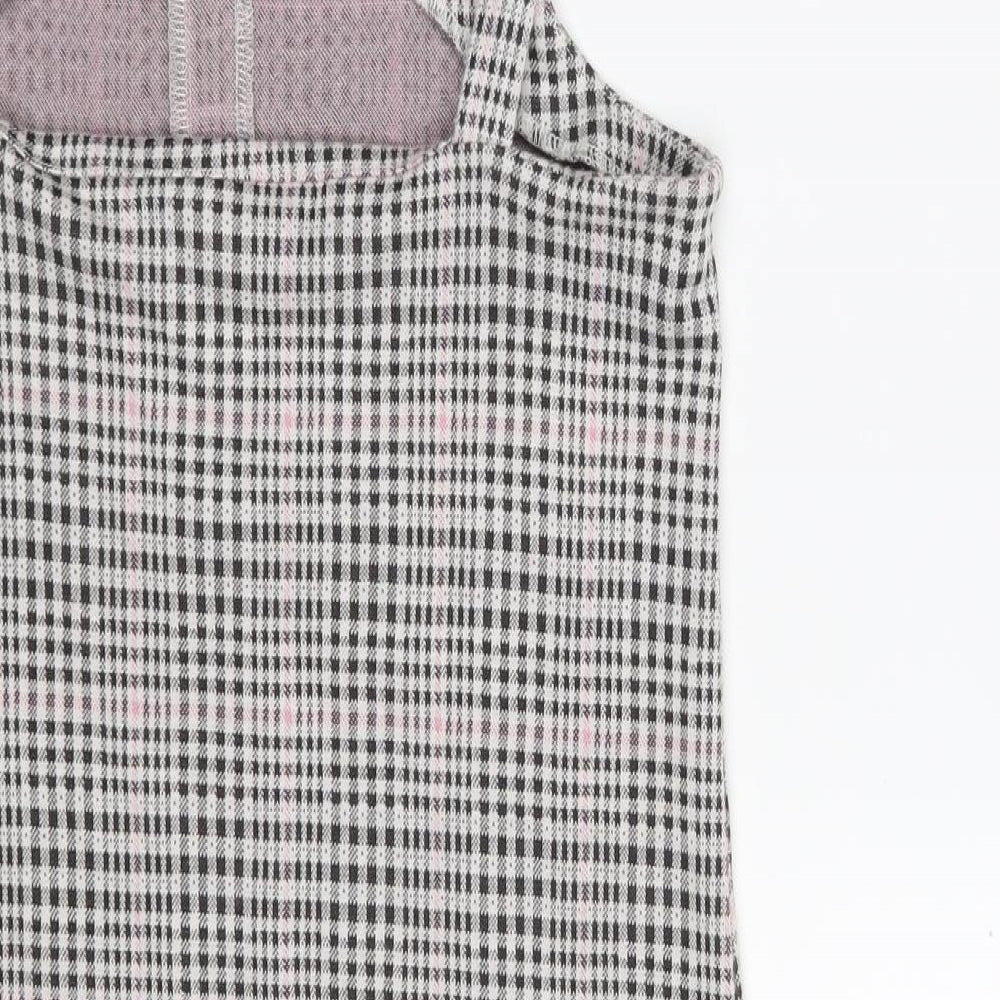 New Look Girls Grey Check Polyester Pinafore/Dungaree Dress  Size 14-15 Years  Off the Shoulder Zip
