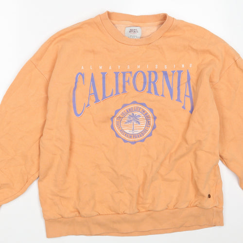 Pull&Bear Womens Orange Round Neck  Cotton Pullover Jumper Size M   - California