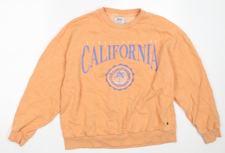 Pull&Bear Womens Orange Round Neck  Cotton Pullover Jumper Size M   - California
