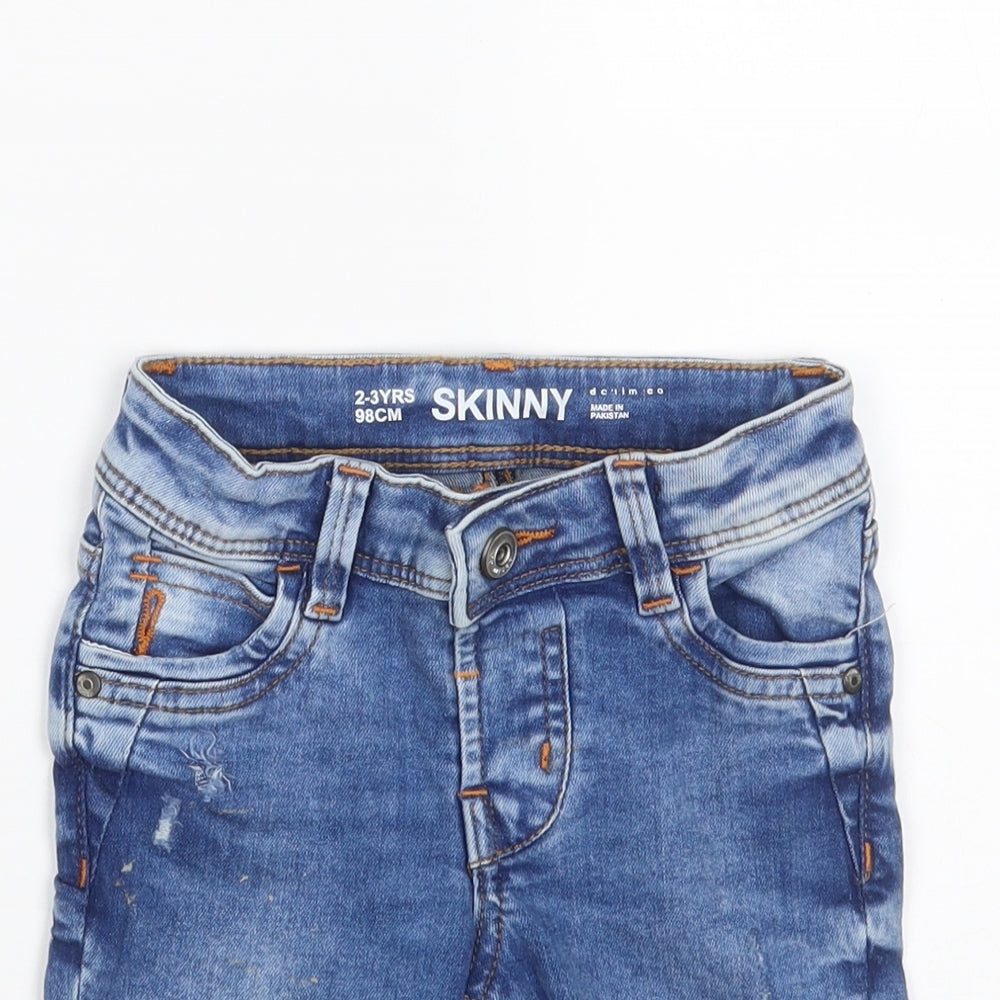 Denim & Co. Boys Blue  Cotton Chino Shorts Size 2-3 Years  Slim Snap - Distressed
