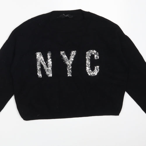 New Look Girls Black Round Neck  Viscose Pullover Jumper Size 12-13 Years   - N Y C