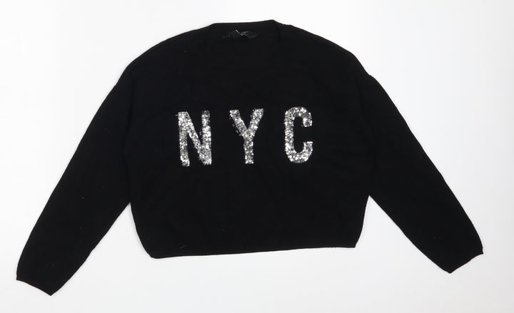 New Look Girls Black Round Neck Viscose Pullover Jumper Size 12-13 Years - N Y C