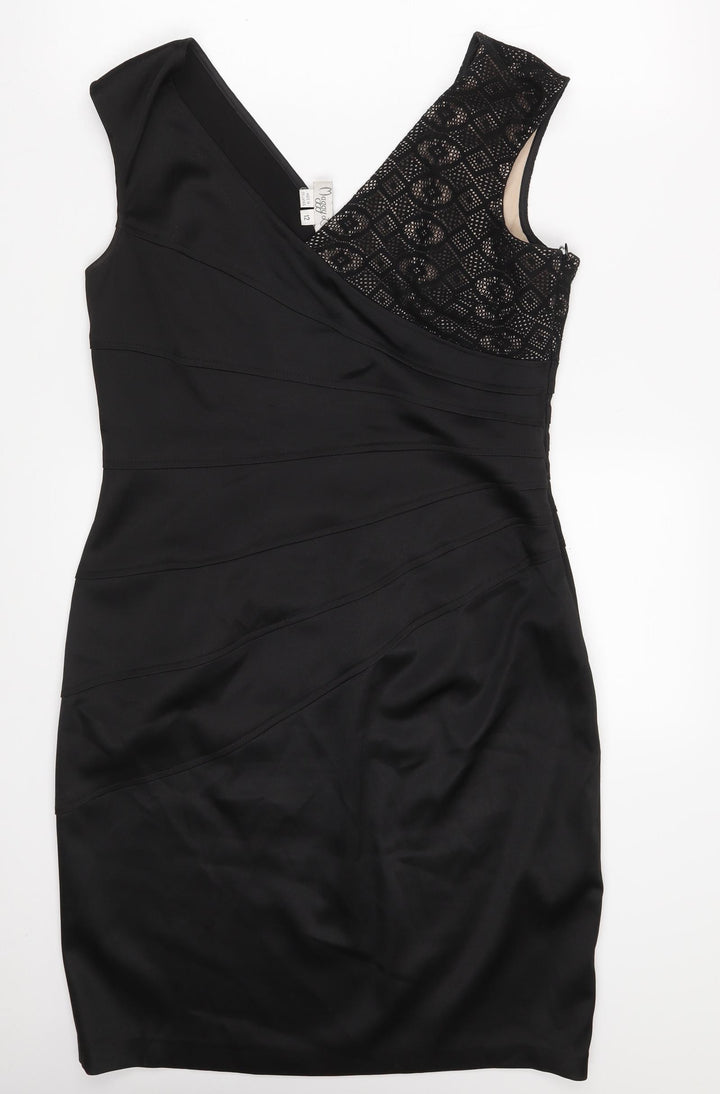 Maggy London Womens Black Argyle/Diamond Polyester A-Line Size 12 V-Neck Zip
