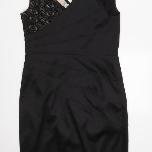 Maggy London Womens Black Argyle/Diamond Polyester A-Line  Size 12  V-Neck Zip