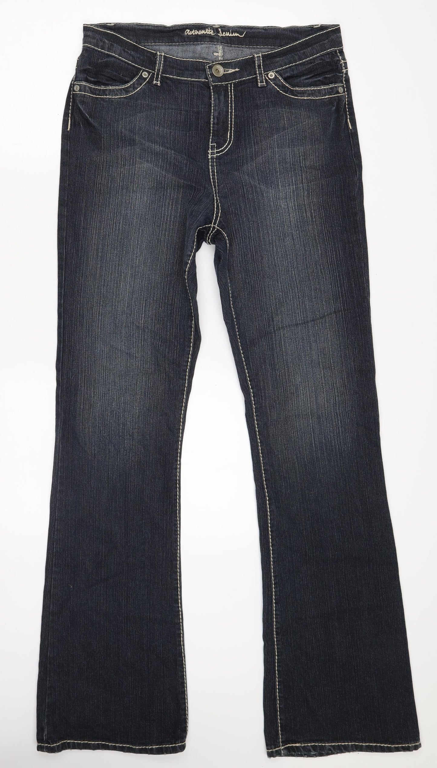 Marks and Spencer Womens Blue  Cotton Bootcut Jeans Size 14 L33 in Slim Zip