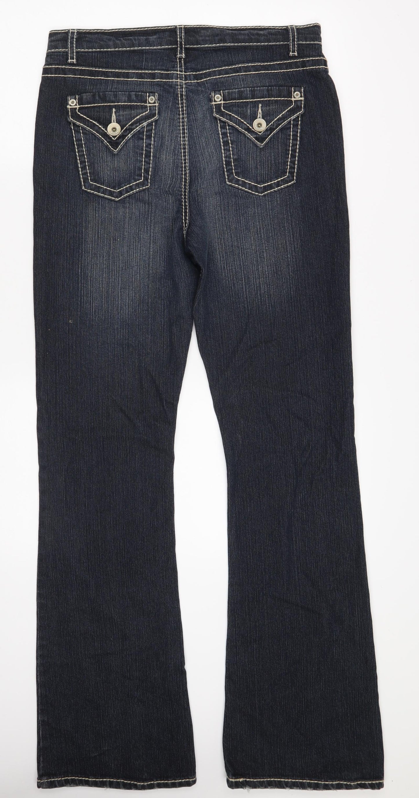 Marks and Spencer Womens Blue  Cotton Bootcut Jeans Size 14 L33 in Slim Zip