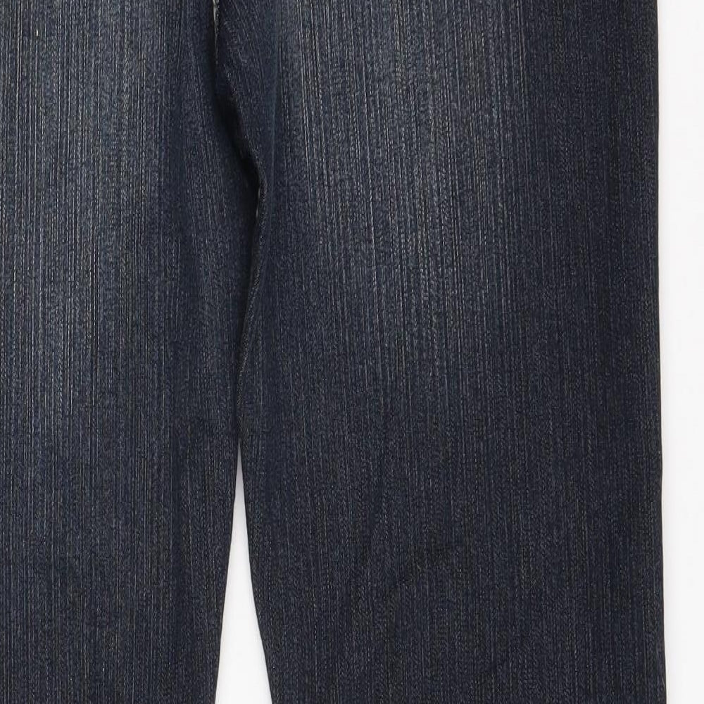 Marks and Spencer Womens Blue  Cotton Bootcut Jeans Size 14 L33 in Slim Zip