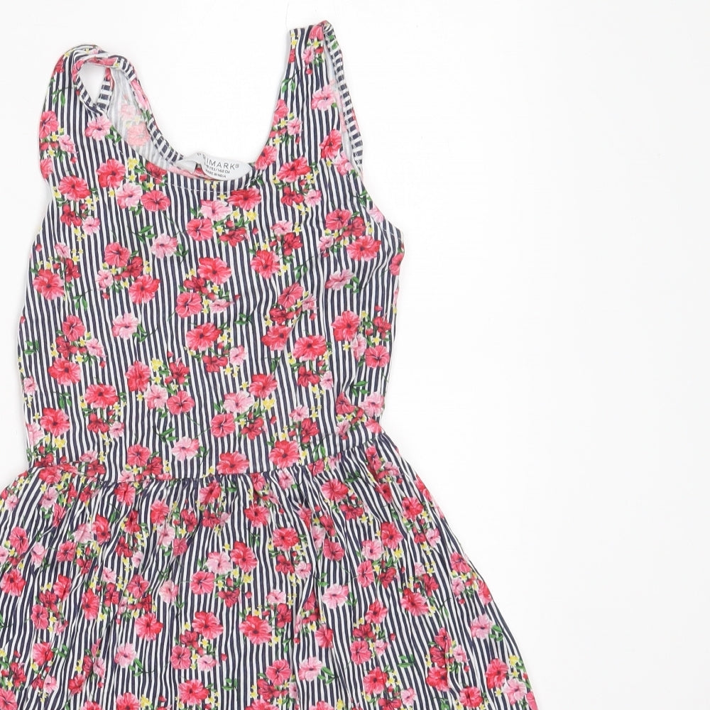 Primark Girls Multicoloured Striped 100% Viscose T-Shirt Dress  Size 9-10 Years  Round Neck