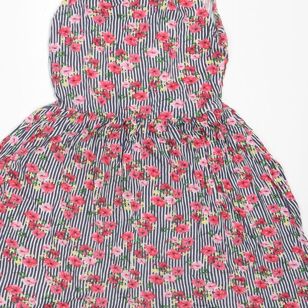Primark Girls Multicoloured Striped 100% Viscose T-Shirt Dress  Size 9-10 Years  Round Neck