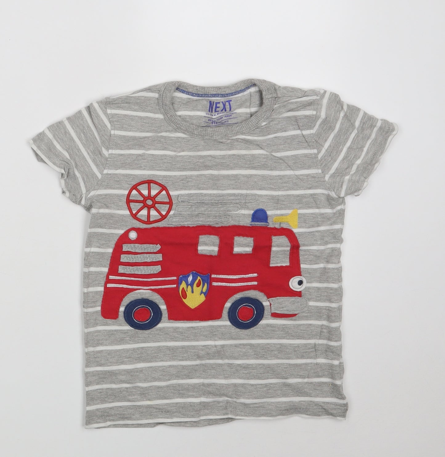 NEXT Boys Grey Striped Cotton Basic T-Shirt Size 5-6 Years Round Neck  - Autobus