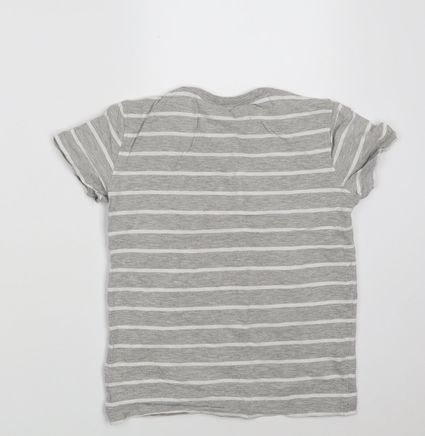 NEXT Boys Grey Striped Cotton Basic T-Shirt Size 5-6 Years Round Neck  - Autobus