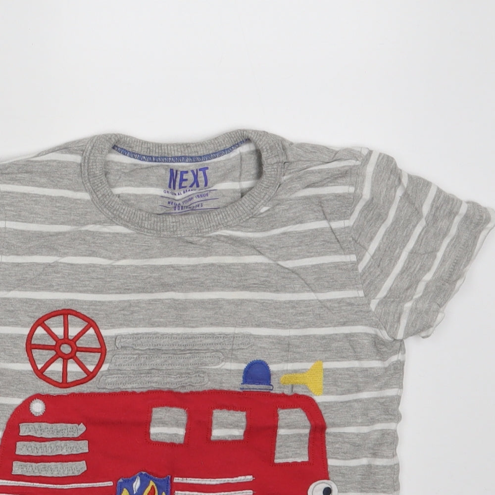 NEXT Boys Grey Striped Cotton Basic T-Shirt Size 5-6 Years Round Neck  - Autobus