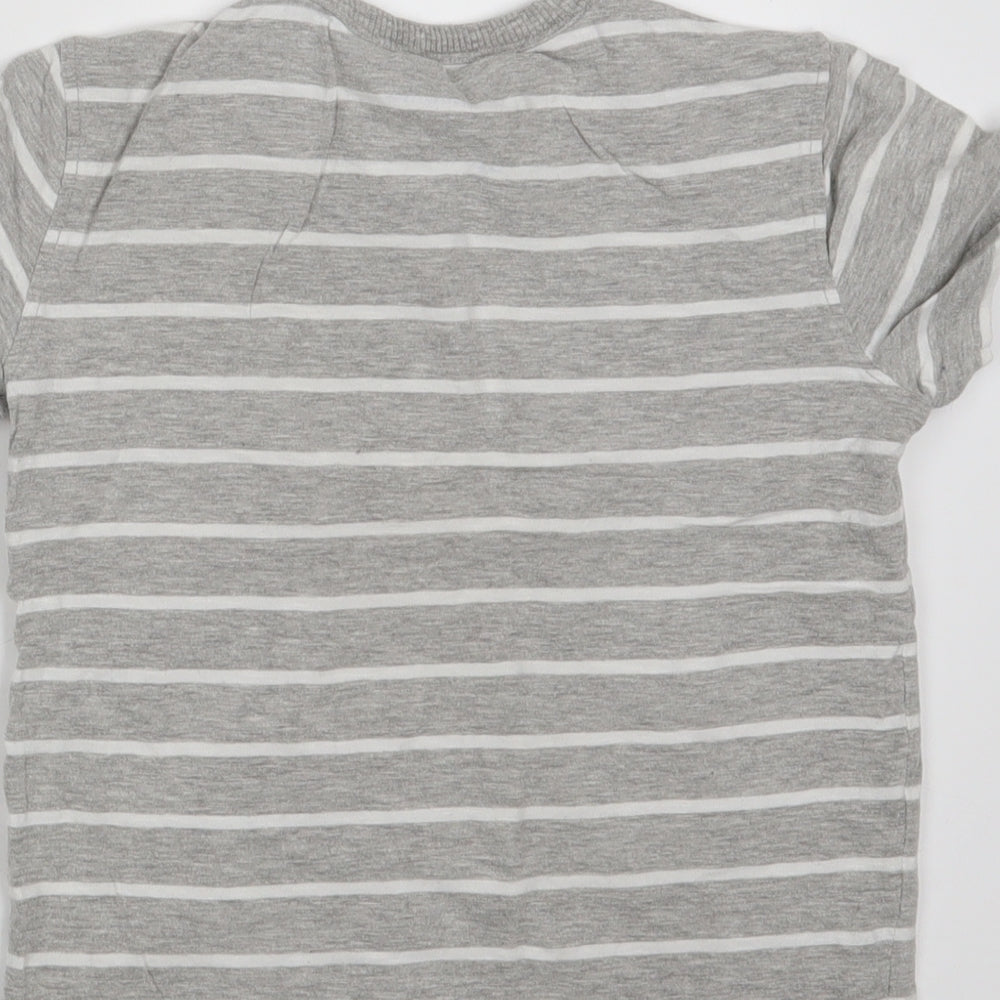 NEXT Boys Grey Striped Cotton Basic T-Shirt Size 5-6 Years Round Neck  - Autobus