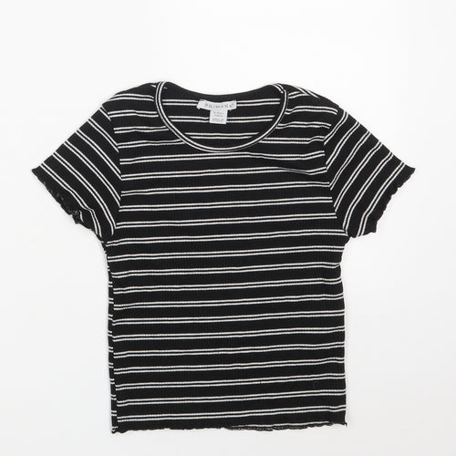 Primark Girls Black Round Neck Striped Polyester Pullover Jumper Size 9-10 Years