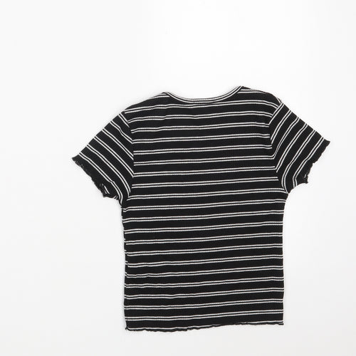 Primark Girls Black Round Neck Striped Polyester Pullover Jumper Size 9-10 Years