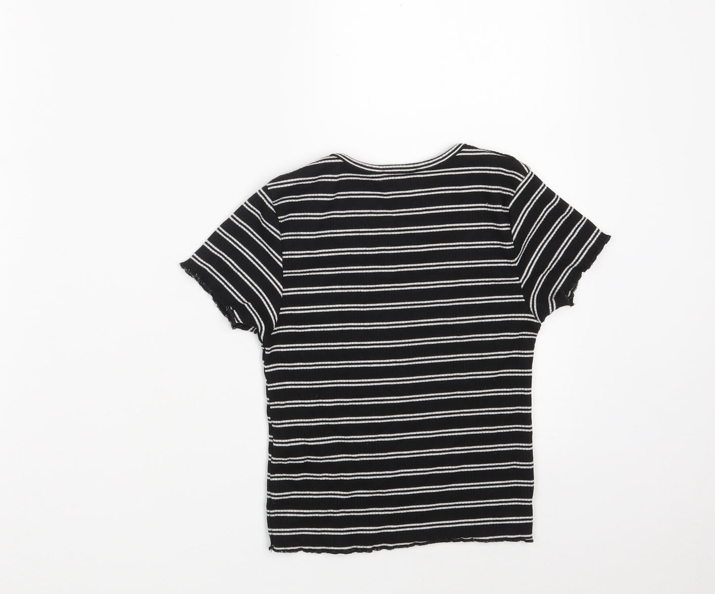 Primark Girls Black Round Neck Striped Polyester Pullover Jumper Size 9-10 Years