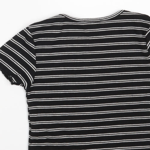 Primark Girls Black Round Neck Striped Polyester Pullover Jumper Size 9-10 Years