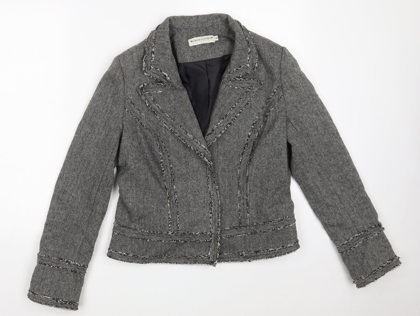 Simon Jeffrey Womens Grey Houndstooth  Jacket Blazer Size 14  Snap