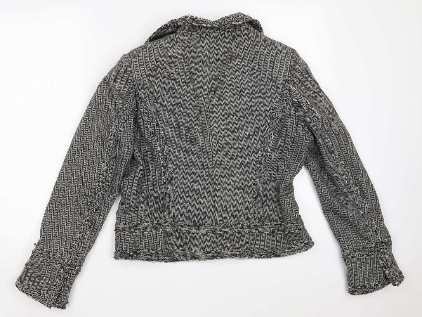 Simon Jeffrey Womens Grey Houndstooth  Jacket Blazer Size 14  Snap