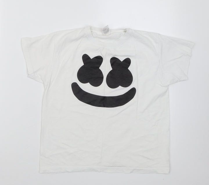 Fruit of the Loom Girls White  Cotton Basic T-Shirt Size 7-8 Years V-Neck Pullover