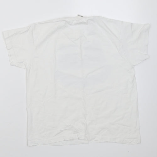 Fruit of the Loom Girls White  Cotton Basic T-Shirt Size 7-8 Years V-Neck Pullover