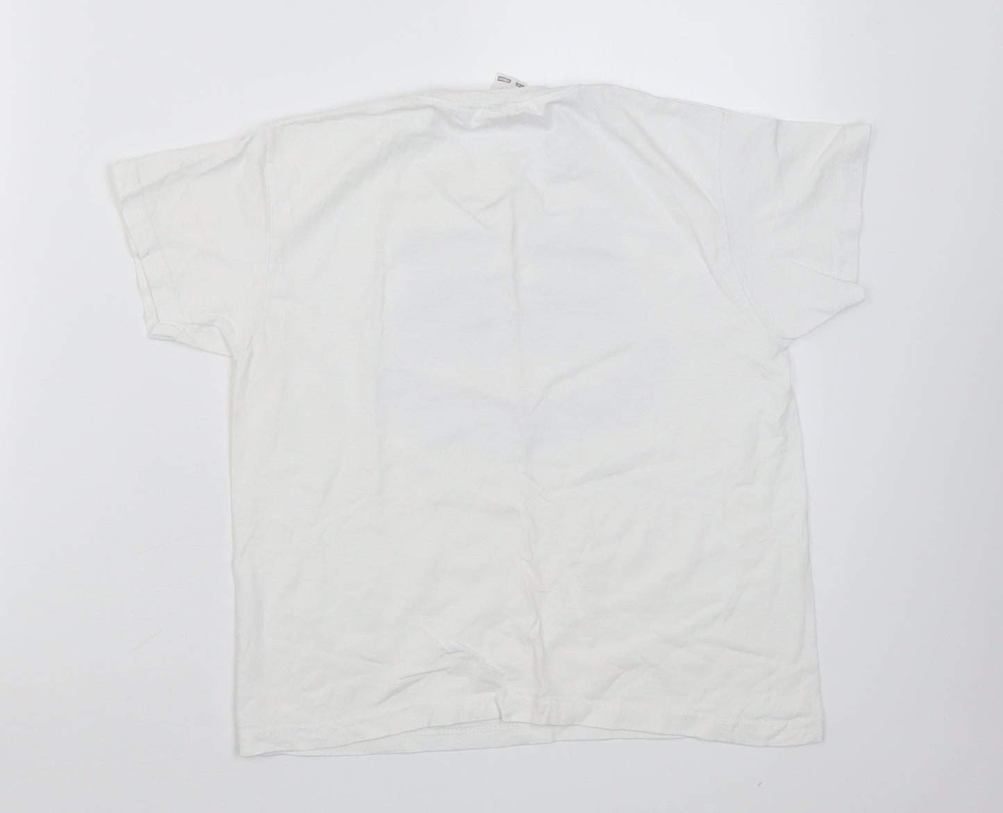 Fruit of the Loom Girls White  Cotton Basic T-Shirt Size 7-8 Years V-Neck Pullover