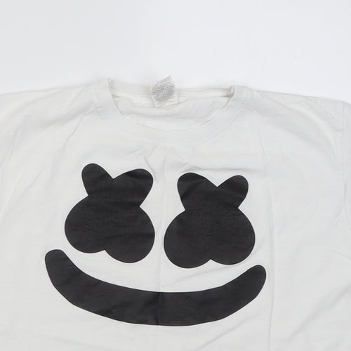 Fruit of the Loom Girls White  Cotton Basic T-Shirt Size 7-8 Years V-Neck Pullover