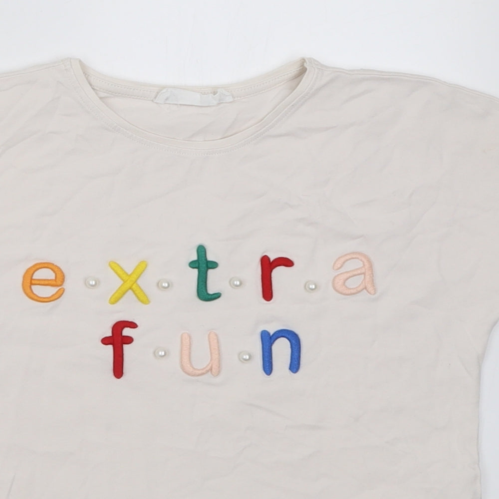 Zara Girls White  Cotton Basic T-Shirt Size 9 Years Crew Neck Pullover - extra fun