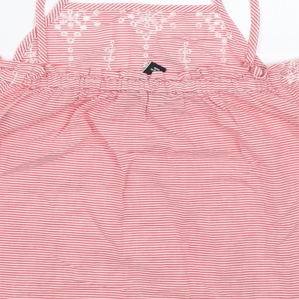 New Look Girls Red Striped Cotton Basic Tank Size 13 Years Square Neck Pullover
