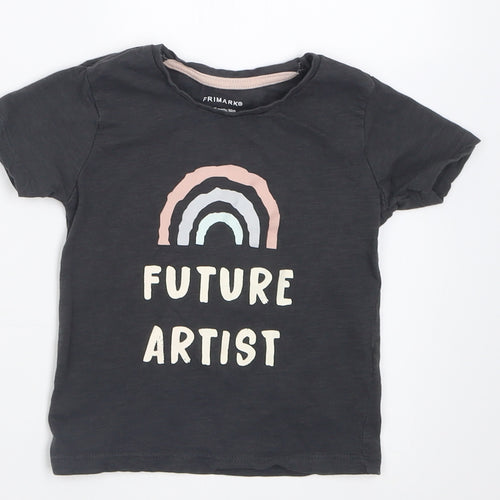 Primark Girls Grey  Cotton Basic T-Shirt Size 12-18 Months Crew Neck Pullover - future artist
