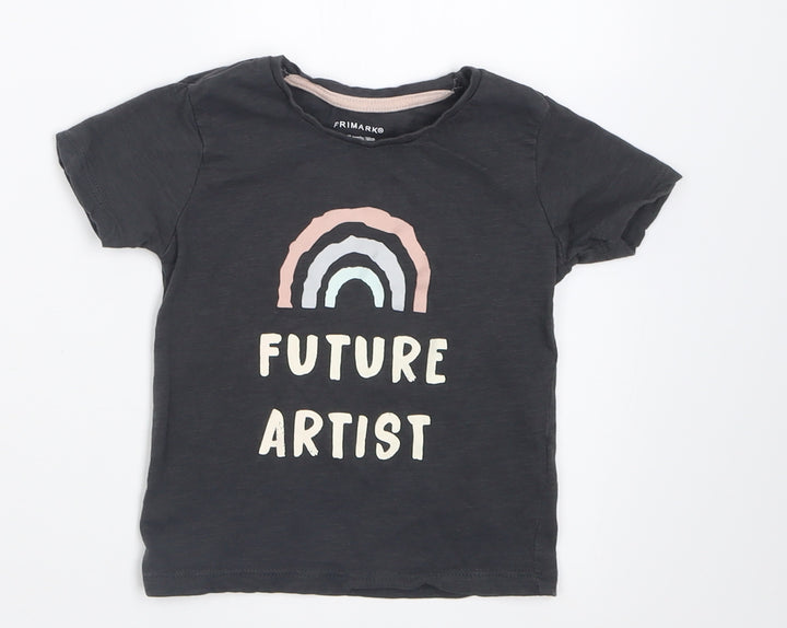 Primark Girls Grey Cotton Basic T-Shirt Size 12-18 Months Crew Neck Pullover - future artist
