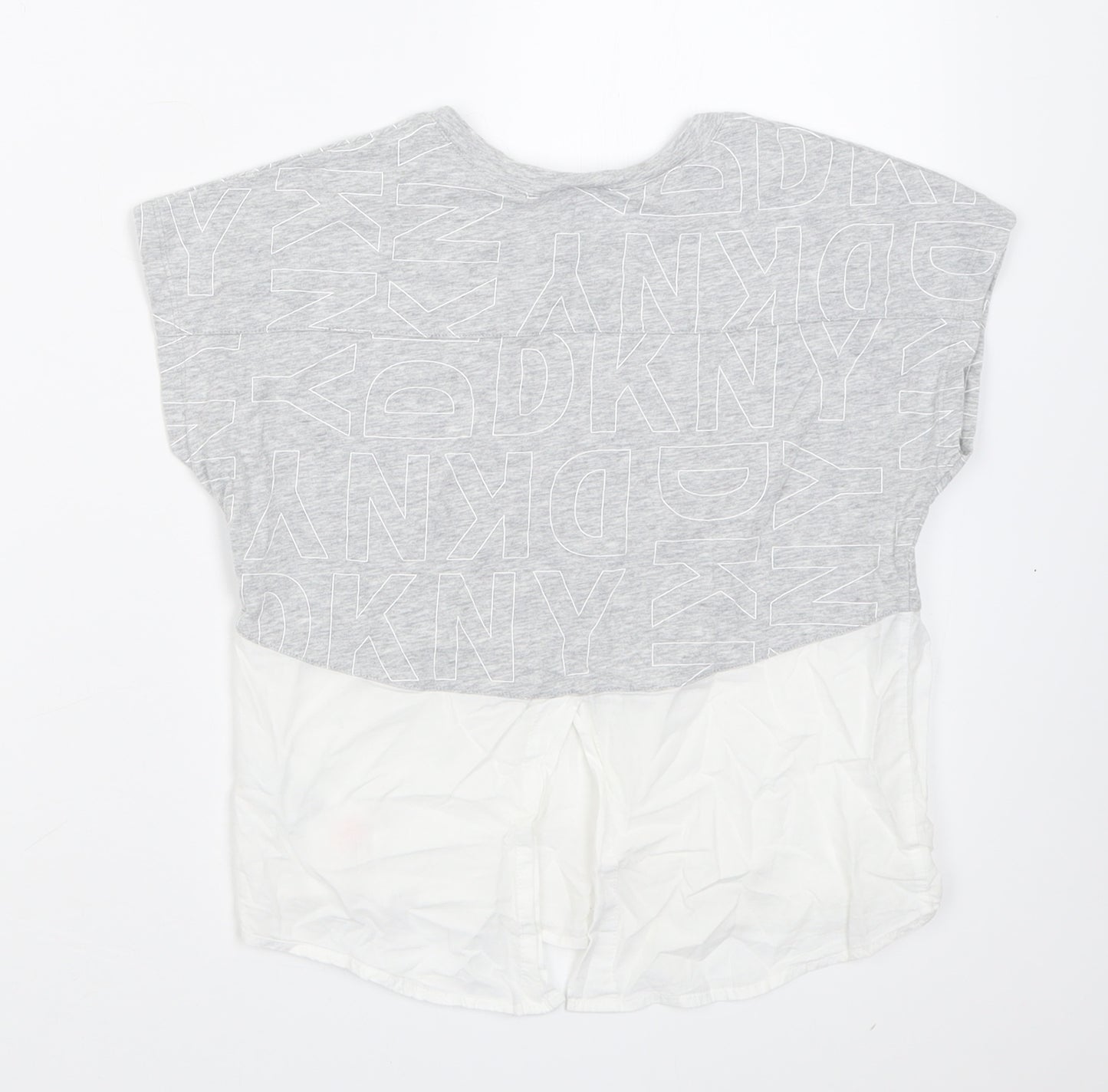 DKNY Girls Grey Geometric Cotton Basic T-Shirt Size 10 Years Crew Neck Pullover