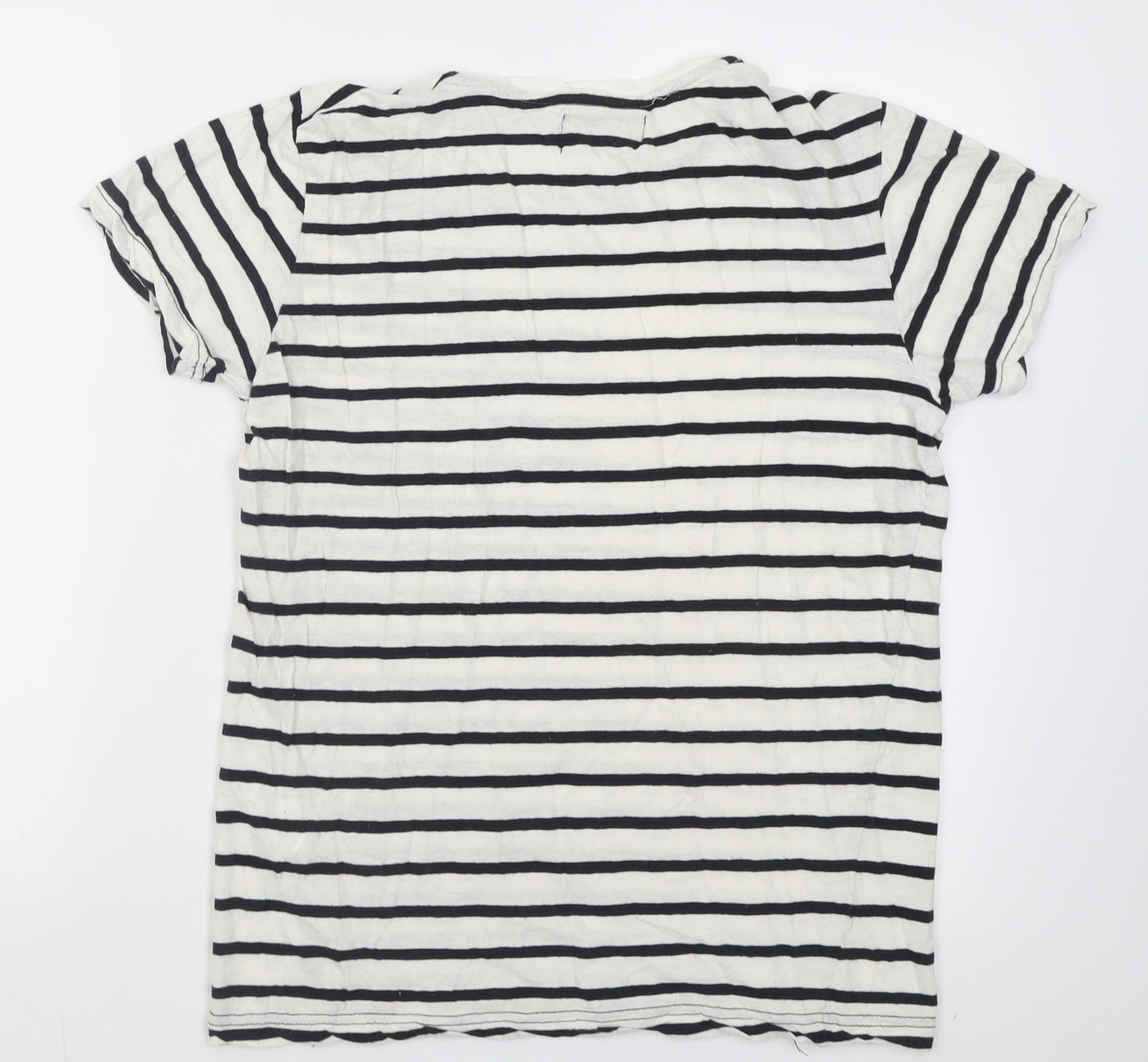 Pull&Bear Womens White Striped Cotton Basic T-Shirt Size M Crew Neck